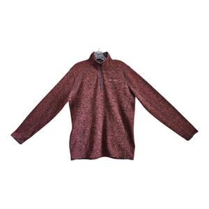 EDDIE BAUER Men M Sweater 1/4 Zip Rust Black Heathered Mock Neck Logo Chest 42"